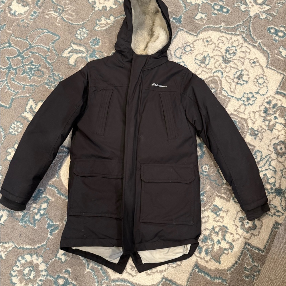 Eddie Bauer Black and Cream Hooded Jacket
